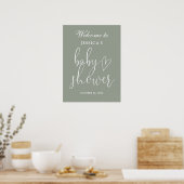 Sage Groen Genderneutraal Baby shower Welkomstbord Poster (Keuken)