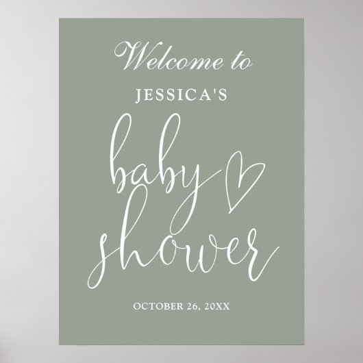 Sage Groen Genderneutraal Baby shower Welkomstbord Poster (Voorkant)