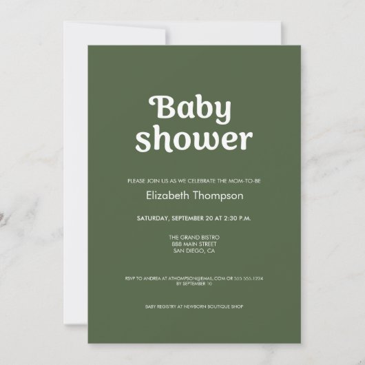 Sage Groen Genderneutraal minimalistisch Baby show Kaart (Voorkant)
