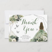 Sage Groen Geometrisch Bloemen Prinses Quinceañera Bedankkaart (Voorkant)