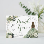Sage Groen Geometrisch Bloemen Prinses Quinceañera Bedankkaart (Staand voorkant)
