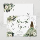 Sage Groen Geometrisch Bloemen Prinses Quinceañera Bedankkaart (Voorkant / Achterkant)
