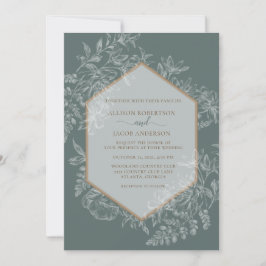 Sage Groen Geometrisch Bloemen Tapestry Bruiloft Kaart