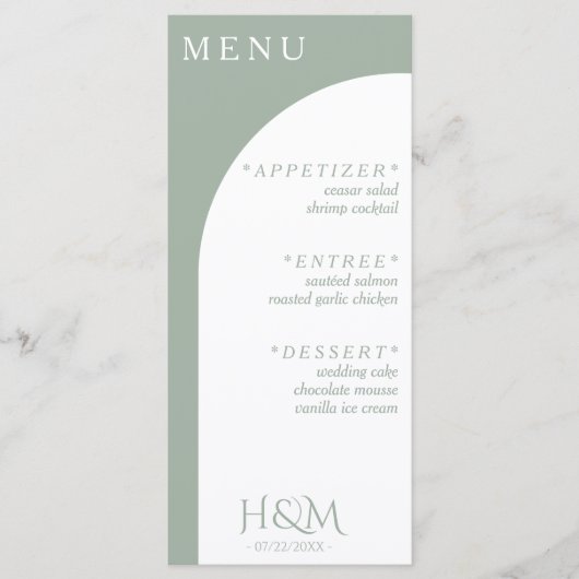 Sage Groen Geometrisch Boog Diner Bruiloft Recepti Menu (Voorkant)