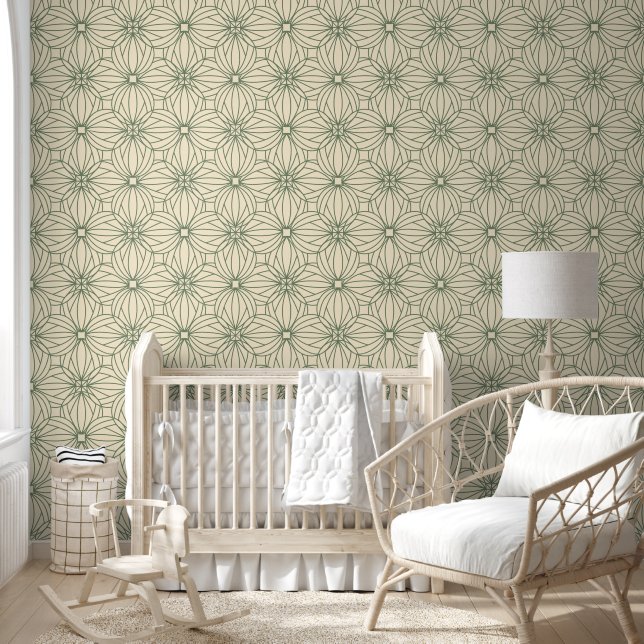 Sage groen Geometrisch Herhalend Patroon Cream Behang (Kinderen)