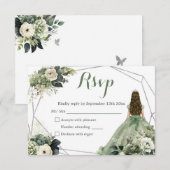 Sage Groen Geometrisch Koninklijke Prinses Quincea RSVP Kaartje (Voorkant / Achterkant)