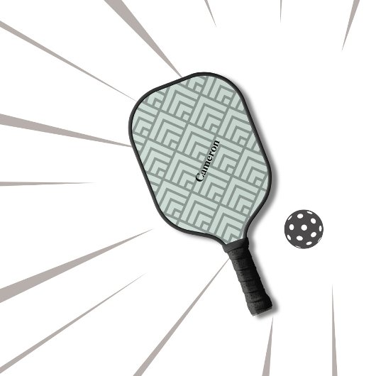 Sage Groen Geometrisch Patroon Modern Monogram Pickleball Paddle