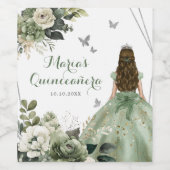 Sage Groen Geometrisch Prinses Floral XV Años Wijn Etiket (Enkel label)