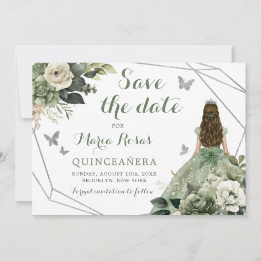 Sage Groen Geometrisch Prinses Quinceañera Bloemen Kaart (Voorkant)