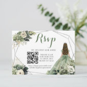 Sage Groen Geometrisch Prinses XV Años QR RSVP Kaartje (Staand voorkant)