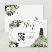 Sage Groen Geometrisch Prinses XV Años QR RSVP Kaartje (Voorkant / Achterkant)