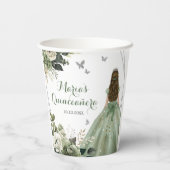 Sage Groen Geometrisch Prinses XV Quinceañera Papieren Bekers (Achterkant)