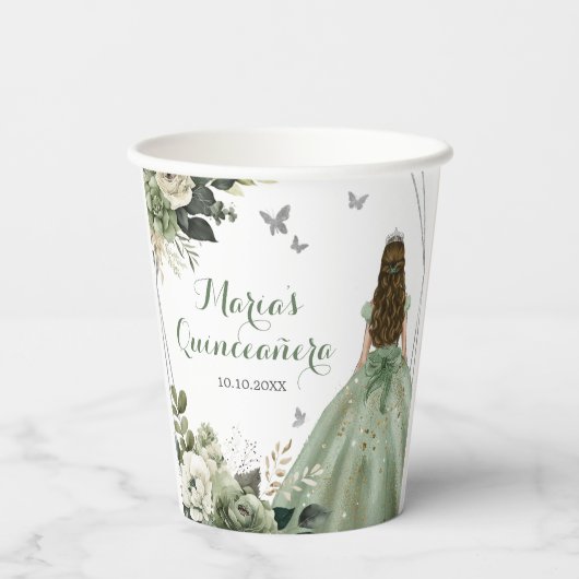 Sage Groen Geometrisch Prinses XV Quinceañera Papieren Bekers