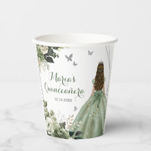 Sage Groen Geometrisch Prinses XV Quinceañera Papieren Bekers