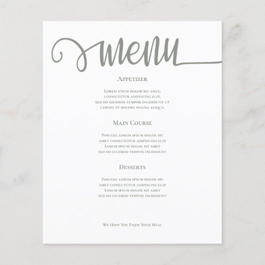 Sage Groen Gepersonaliseerd Bruiloft Menu (Voorkant)