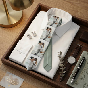 Sage Groen Gepersonaliseerde Familie Fotocollage Stropdas