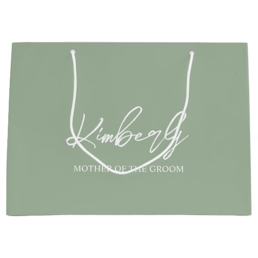 Sage Groen Gepersonaliseerde Naam van de Huwelijks Groot Cadeauzakje (Voorkant)