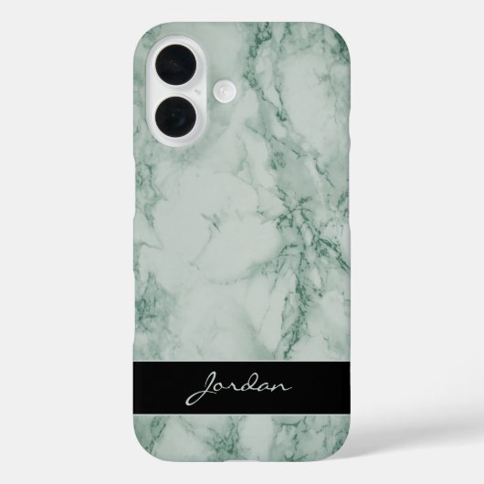 Sage Groen Gepolijst Marmeren Steen met Naam Case-Mate iPhone Case (Achterkant)