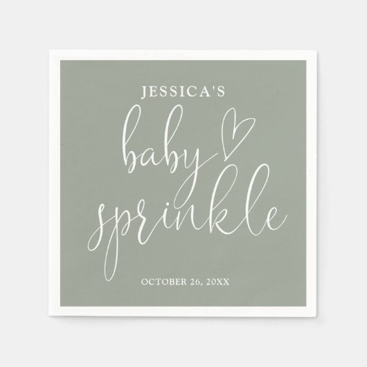 Sage Groen Geslacht Neutraal Baby Sprinkle Shower Servet (Voorkant)