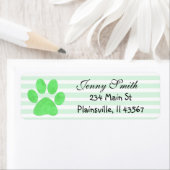 Sage Groen Gestreepte Paw Print Retouradres Labels (Insitu)