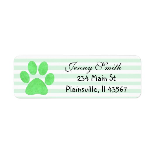 Sage Groen Gestreepte Paw Print Retouradres Labels (Voorkant)