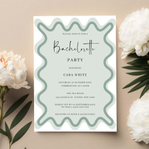 Sage Groen Golvende Border Bachelorette Party Kaart