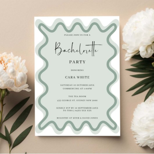 Sage Groen Golvende Border Bachelorette Party Kaart
