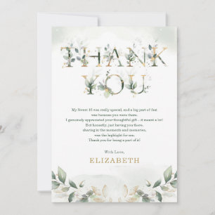 Sage Groen Goud 16e Verjaardag Dank u Kaart