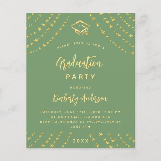 Sage groen goud afstuderen partij budget uitnodigi (Voorkant)