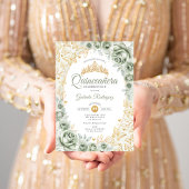 Sage Groen Goud Bloemen Quinceanera Kaart