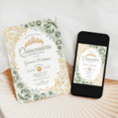 Sage Groen Goud Bloemen Quinceanera Kaart