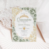 Sage Groen Goud Bloemen Quinceanera Kaart