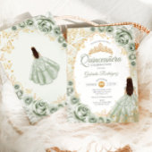 Sage Groen Goud Bloemen Quinceanera Kaart