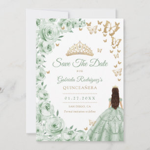 Sage Groen Goud Bloemen Quinceanera Save The Date