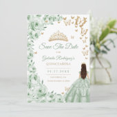 Sage Groen Goud Bloemen Quinceanera Save The Date (Staand voorkant)