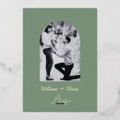 Sage Groen Goud Boho Bloemen Foto Huwelijk Folie Uitnodiging (Achterkant)