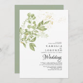 Sage Groen Goud Boho Groen Bruiloft Kaart (Voorkant / Achterkant)