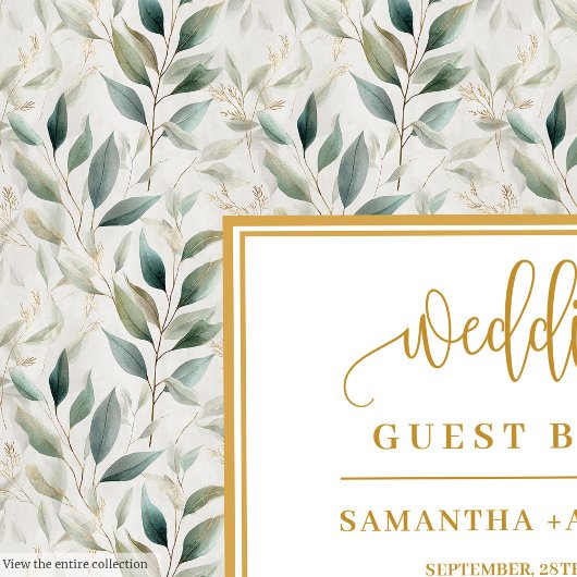 Sage groen goud bruiloft gastenboek met bladeren