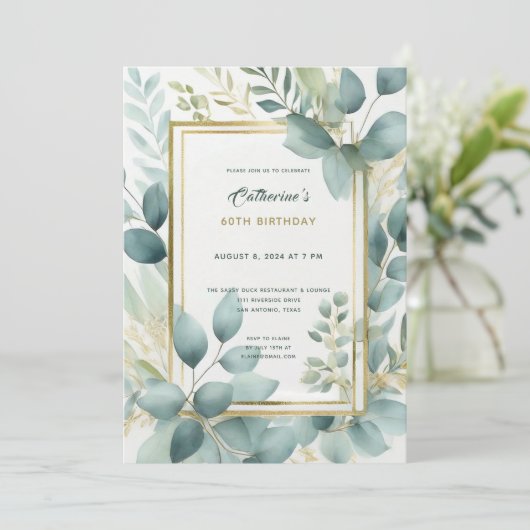 Sage Groen Goud Elegant 60e Verjaardagsfeestje Uit Kaart (Staand voorkant)