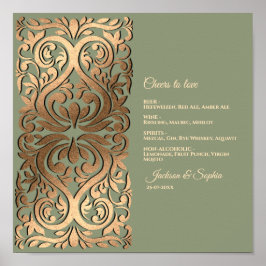 Sage Groen Goud Elegant Luxe Menu Sign Poster