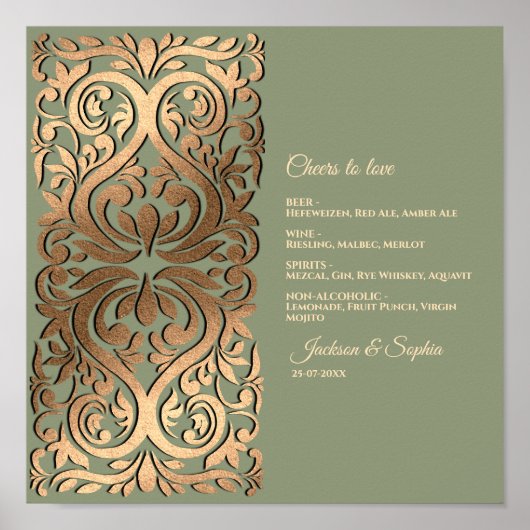 Sage Groen Goud Elegant Luxe Menu Sign Poster (Voorkant)