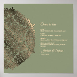 Sage Groen Goud Elegant Luxe Menu Sign Poster