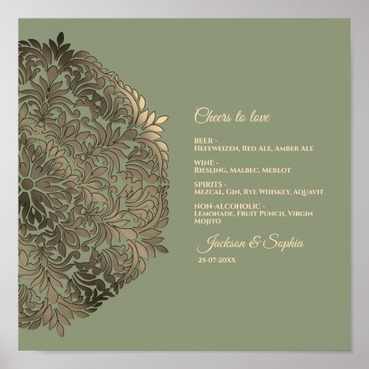 Sage Groen Goud Elegant Luxe Menu Sign Poster (Voorkant)