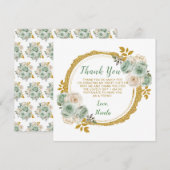 Sage Groen Goud Elegante Bloemen Sweet Sixteen Bedankkaart (Voorkant / Achterkant)