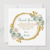 Sage Groen Goud Elegante Bloemen Sweet Sixteen Bedankkaart (Voorkant)
