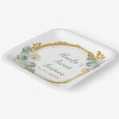 Sage Groen Goud Elegante Bloemen Sweet Sixteen Papieren Bordje (Gebogen)