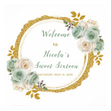 Sage Groen Goud Elegante Bloemen Sweet Sixteen