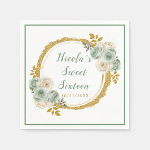 Sage Groen Goud Elegante Bloemen Sweet Sixteen Servet