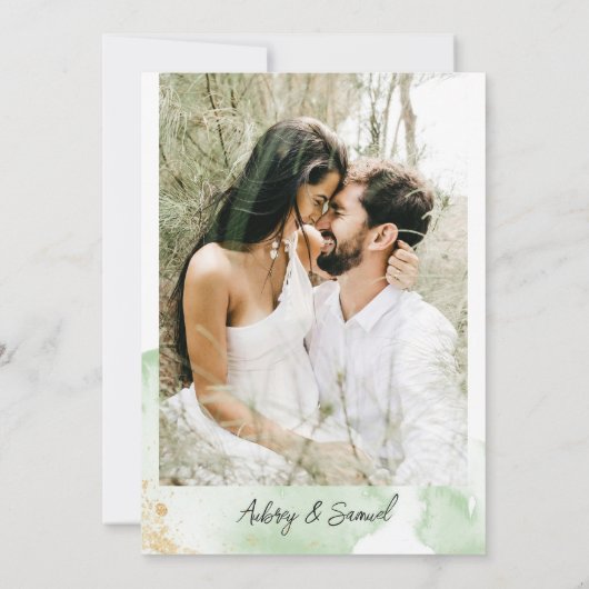 Sage Groen Goud Eucalyptus Foto Bruiloft Kaart (Achterkant)