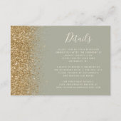 Sage Groen Goud Glitter Edge Bruiloft Details Informatiekaartje (Voorkant)